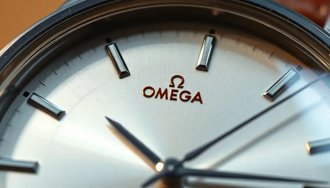 Close-up of vintage Omega watch dial showing date window for repair guide