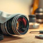 Before and after comparison of vintage camera lens fungus removal process